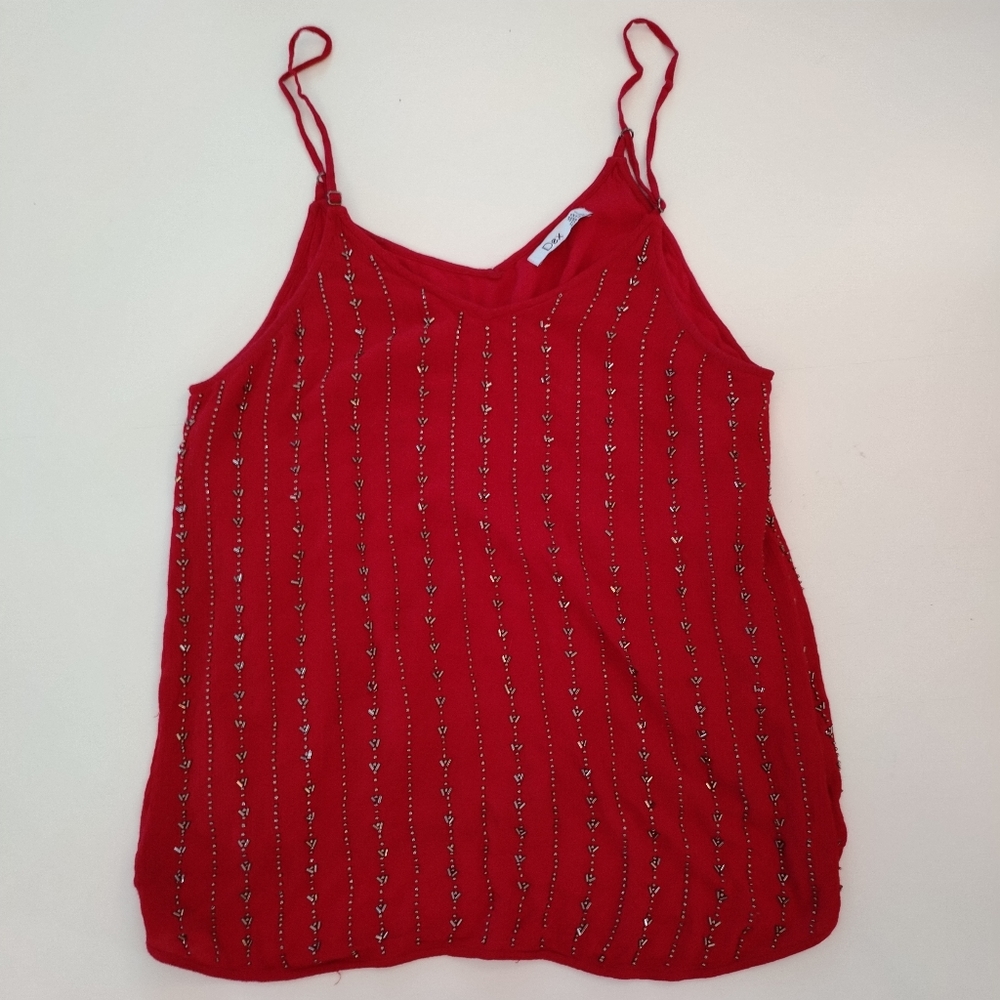 Gorgeous Dex Hand Beaded Tank. SIZE S Crimson with grey silver beading, lined.